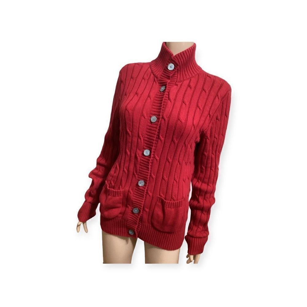 Casual Red Knit Cardigan Sweater M